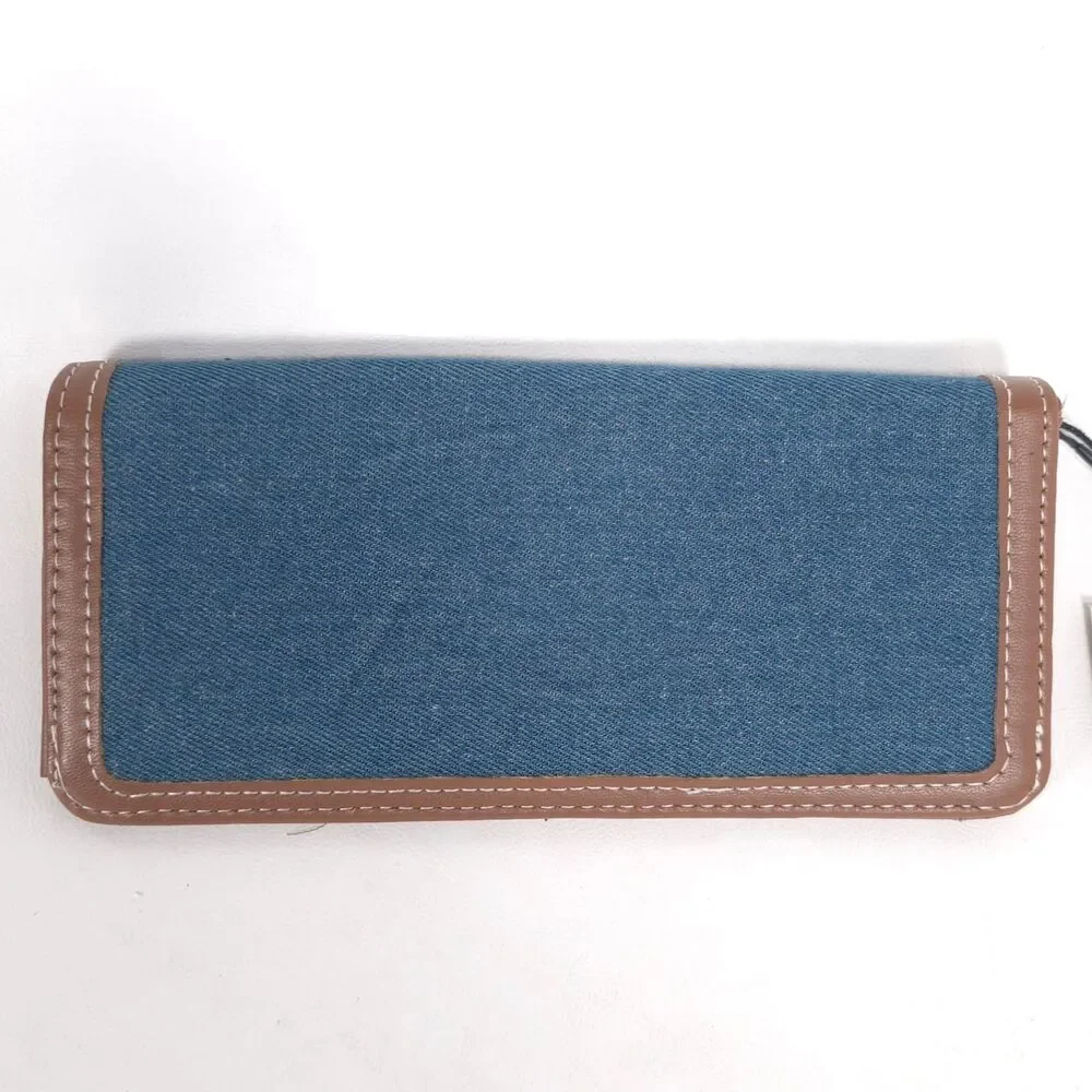 STEVE MADDEN Women's New Denim Snap Zip Wallet Blue Brown BDENNI